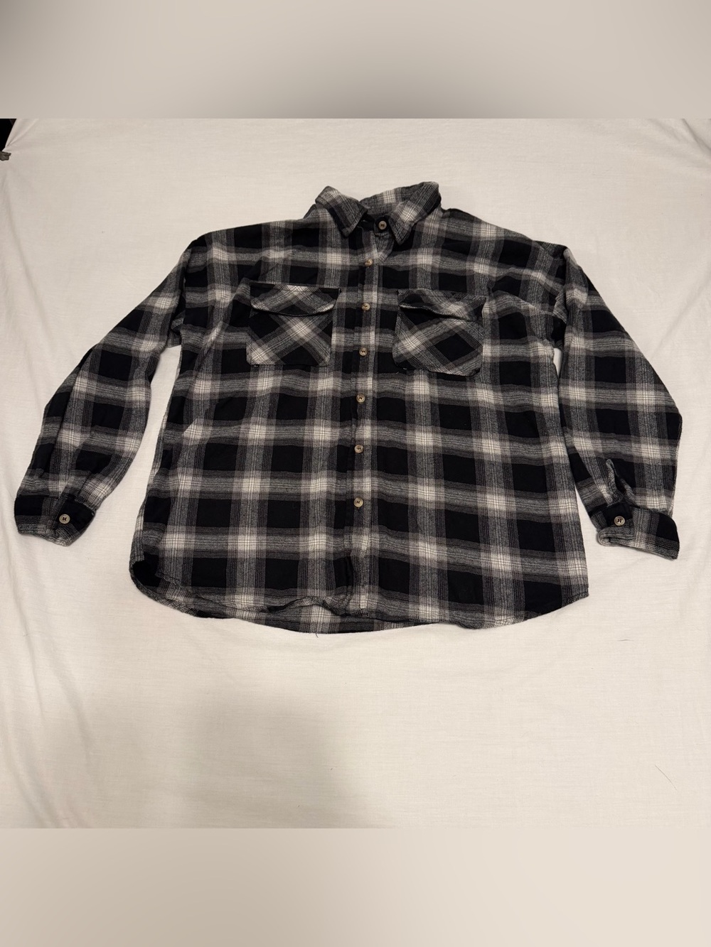 NY Collection Women’s Black & Gray Plaid Flannel Shirt size M